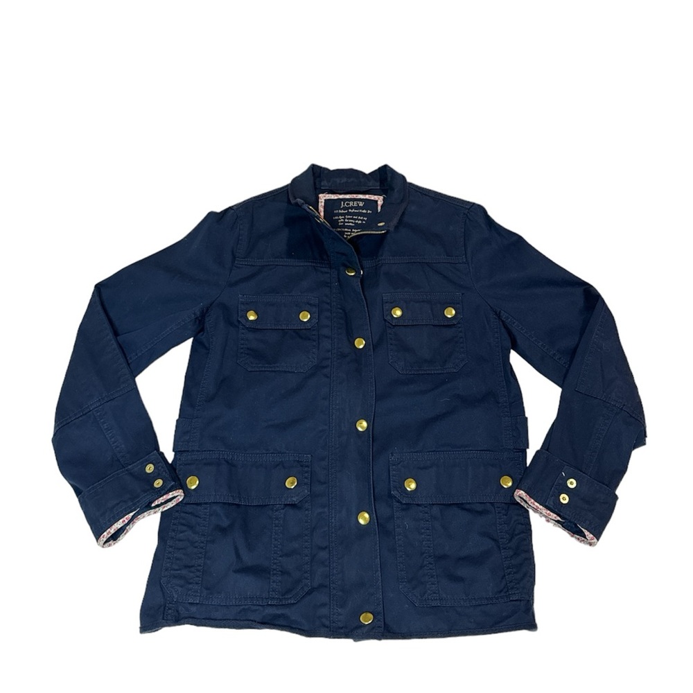 J. CREW Resin-coated Cotton Twill Jacket Navy Blue Size S